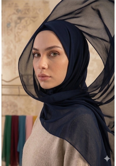 Sonbaharmoda Yüksek Kaliteli Düz Şifon Şal Şıklığı Ve Rahatlığı Bir Arada Lacivert