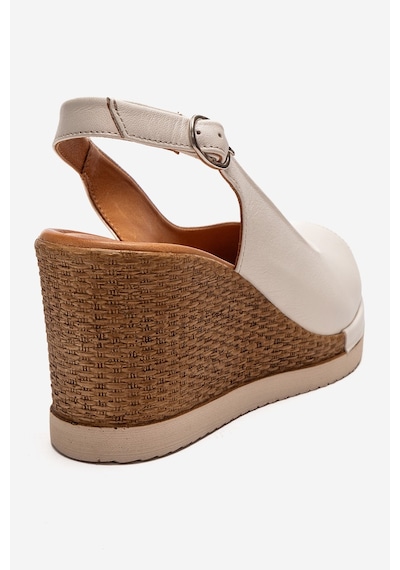 Luvishoes Helına Krem Hakiki Deri Kadın Dolgu Topuklu Sandalet