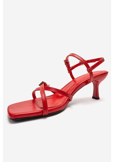 Luvishoes Nebel Kırmızı Cilt Kadın Topuklu Sandalet Kırmızı