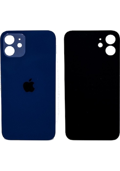 Apple Uyumlu iPhone 12 , Cam Arka Pil Batarya Kapağı - Lens Hariç Mavi