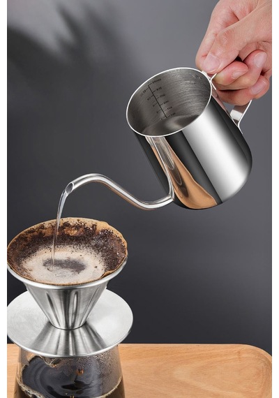 Çelik Ölçekli 350 Ml Ocak Üstü 7 Cup Fincan Espresso Sıcak Su İbriği Mt116 Gri