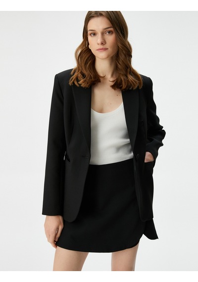 Koton Blazer Ceket Tek Düğmeli Kapaklı Cepli Siyah 4sak50010uw 4SAK50010UW999 Siyah