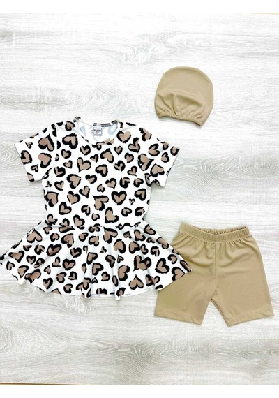 My Kids Wear Üç Parça Kız Çocuk Boneli Mayo Kırmızı - Beyaz