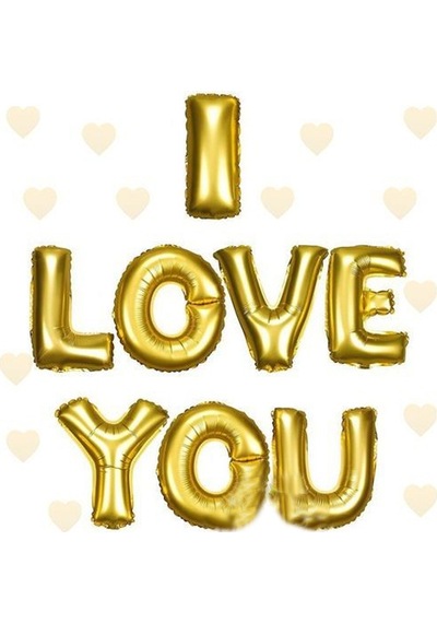 Parti Balon I Love You Folyo Balon Altın Renk 35 - Cm