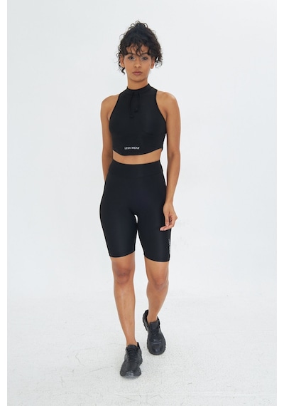 Lesa Wear Soft Touch Bedene Oturan İp Detaylı Sporcu Crop Sütyeni Siyah