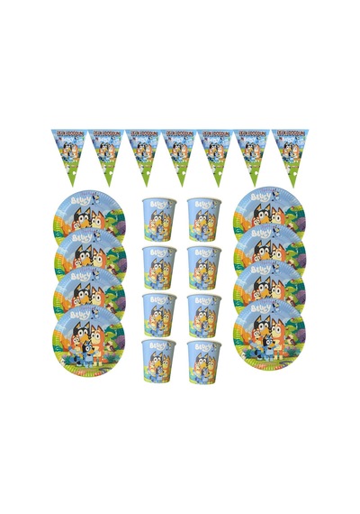 Bluey 8 Kişilik Doğum Günü Parti Malzemeleri Seti Eko Set Tabak Bardak Flama Renkli Tüm Yaşlar