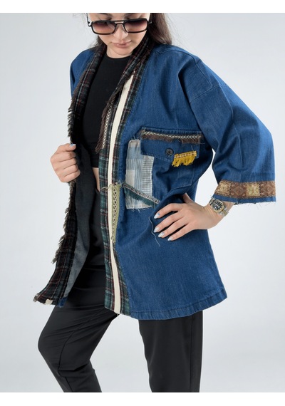 Tasarım Kadın Denim Kimono Coc3215 Mavi