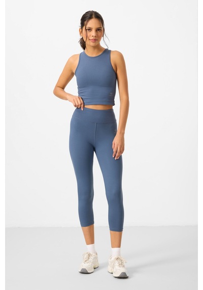 Tommylife Petrol Yüksek Bel Kapri-crop Atlet Slim Fit Kadın Tayt Takım - 95284