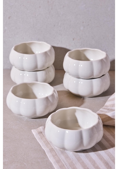 Pumpkin Porselen 6'lı Kase Seti Dekoratif Ergonomik Çok Amaçlı Meze Ve Sunum Kaseleri Beyaz Beyaz