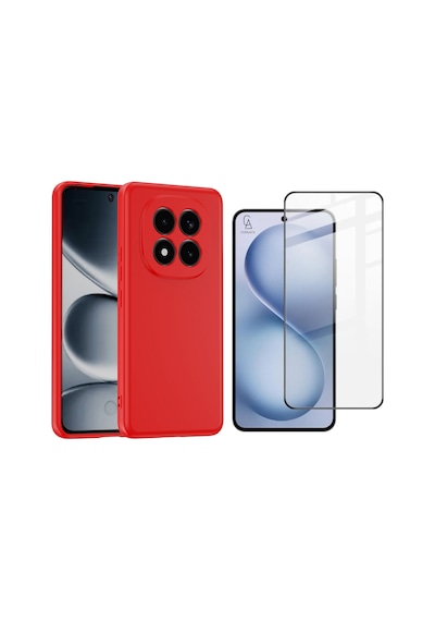 Xiaomi Redmi Note 15 Pro 5g  Içi Kadife Lansman Kılıf Ve 5d Tam Kaplayan Cam Ekran Koruyucu Kırmızı