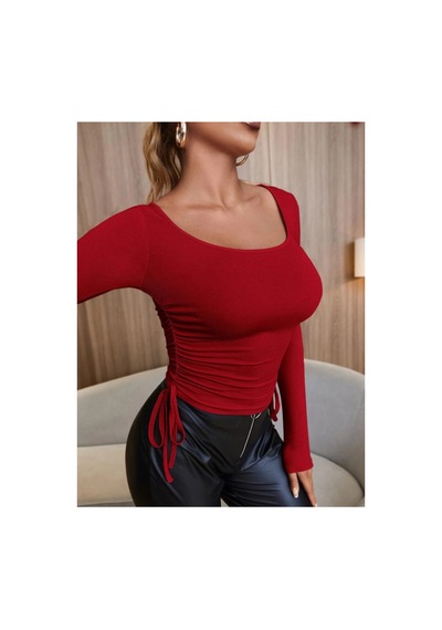 Butik İstanbul Kadın Kırmızı Kaşkorse Kumaş Bluz