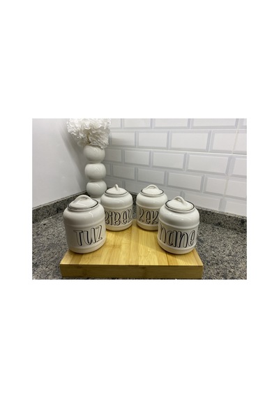 4 Lü Lüks Baharat Takımı Tuz Biber Nane Kekik Beyaz