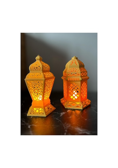 Ramazan Süsleme 3 Lü Set Led Işıklı Dekoratif Hilal Ay Ve Fener Takımı Pilli Mumlu Masaüstü Dekor