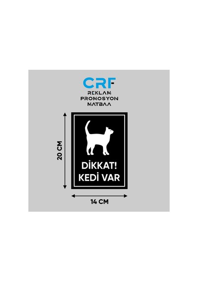 Metal Siyah Dikkat Kedi Var Uyarı Levhası 14x20 Cm Arkası Yapışkanlı