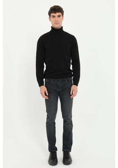 Dufy Erkek Slim Fit Tam Balıkçı Yaka Siyah Triko-16907