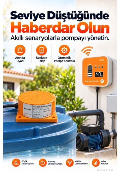 Wifi Ekranlı Akıllı Su Seviyesi Ölçer Fonri, Tuya, Smart Life, Google Assistant, Amazon Alexa Deste