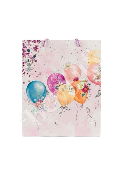 32x26 Cm İthal Çiçekli Balonlu Hediyelik Kağıt Çanta Pembe 5 Adet Tüm Yaşlar