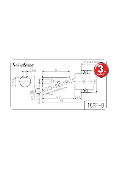 Goldmoto Gm192Fbe-B Dizel Motor 12 Hp Marşlı Krank Mili Kamalı