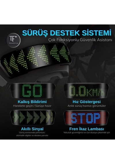 Teknofun Akıllı Kask Led Ekranı - Bluetooth App Kontrollü Sinyal Ve Hız Göstergeli - 1 Adet