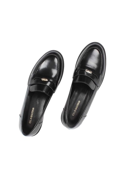 Kadın Siyah Açma Deri Loafer