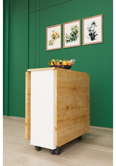 Asra Trend KM-13 %100 MDF 155x70 cm Katlanır Akıllı Mutfak Masası Tekerlekli Servis Masası Beyaz Safir Meşe Asra Trend KM-13 %100 MDF 155x70 cm Katlanır Akıllı Mutfak Masası Tekerlekli Servis Masası Beyaz Safir Meşe