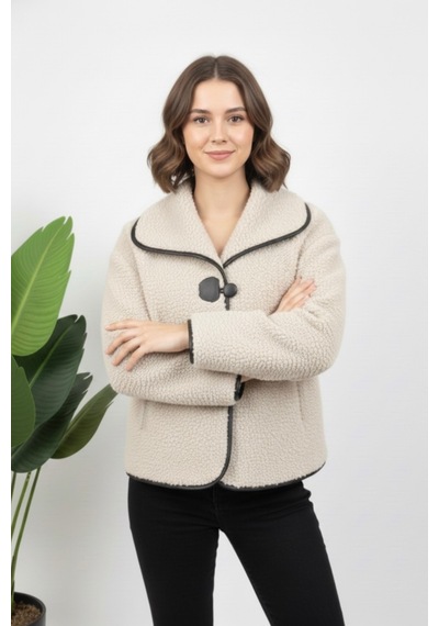 Hiramir Yeni Sezon Kadın Tokalı Peluş Mont Ks2573 Bej