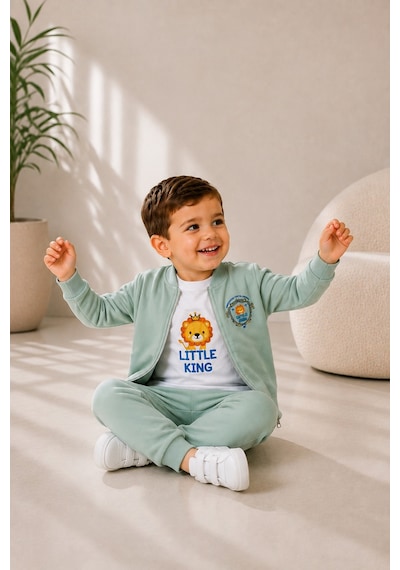 Mnk Baby & Kids Erkek Bebek Küçük Aslan Hırkalı 3lü Takım M00855 Yesil