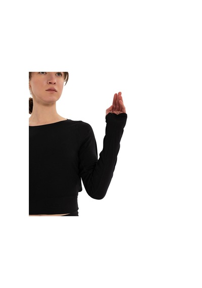 Inguz Sırtı Üçgen Detay Parmak Geçmeli Modal T-shirt SIYAH