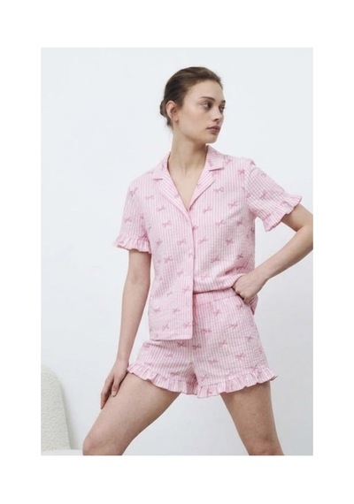Fit Women Kadın Premium Fırfırlı Pembe Pijama Takımı