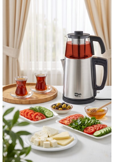 Teadem Glass Elektrikli Çay Makinesi Çaycı 2000w 1.7l Kettle 1.2l Cam Demlik Paslanmaz Çelik Inox