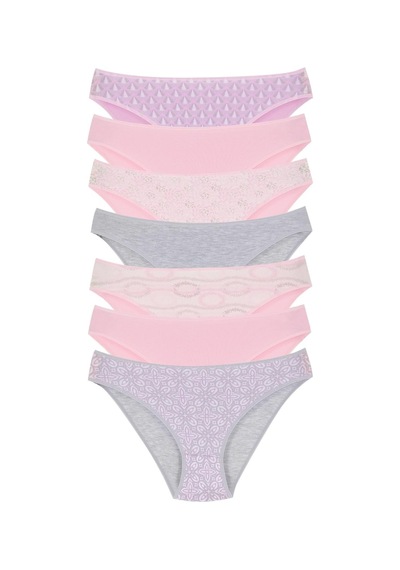 18001-3 Kadın 7'li Pinks Bikini Külot Paketi V7-penbe Mix Çok Renkli