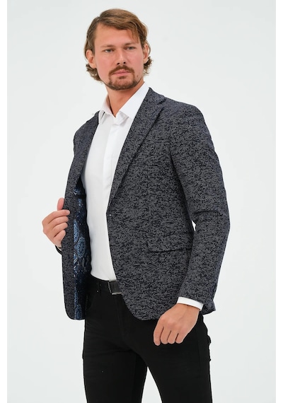 Bonesti Erkek Slim Fit Blazer Ceket Lacivert Desenli