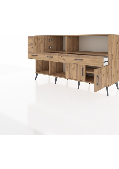 Kronos Konsol 2 Raflı 5 Çekmeceli 3 Kapaklı 176x59x99 Çam-çam Çam-çam