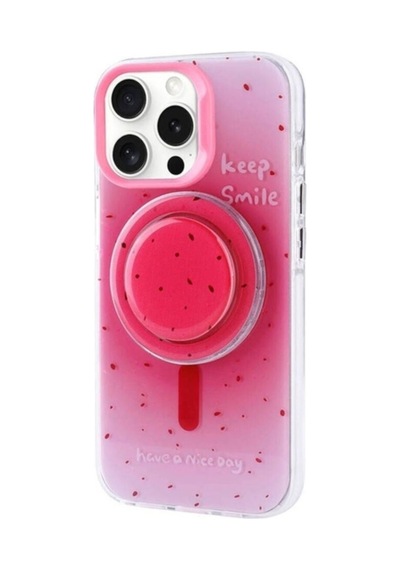Apple Uyumlu iPhone 15 Pro Max Kılıf M-safe Şarj Özellikli Tak-çıkar Pop Soketli Zore Tiktok Kapak Pembe Koyu