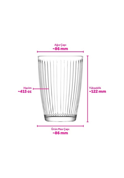 Lav Hestia Cam Meşrubat Bardağı 3'lü 415 ml (Büyük Su/Kokteyl Bardağı )