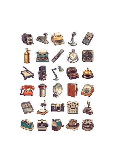 30 Adet Vintage Gazetecilik Sticker Seti - Laptop, Ajanda, Defter İçin Çok Renkli