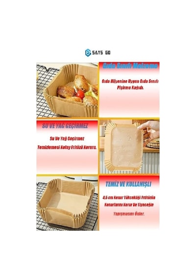 B&R Gereçleri Reis Airfryer Sıcak Hava Fritözü Philips Xiaomi Uyumlu Gıda Sınıfı Pişirme Kağıdı 50’li