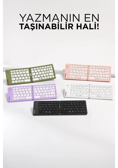 Cep Ekipman Tuş Kablosuz Klavye Bluetooth Katlanabilir Şarjlı Mini Klavye Tk08 Pembe