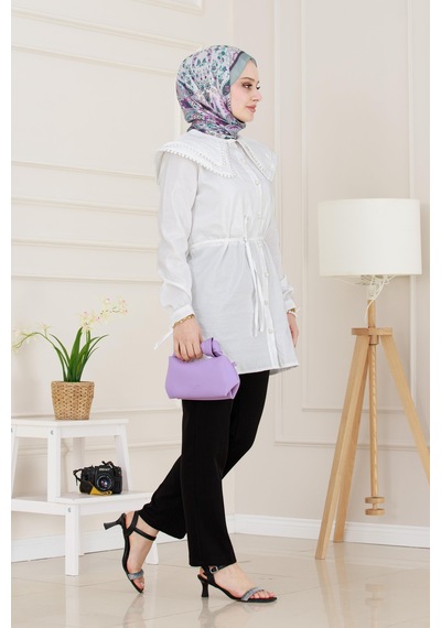 Sevitli Çift Yaka Dantelli Tunik-beyaz-4984 Beyaz