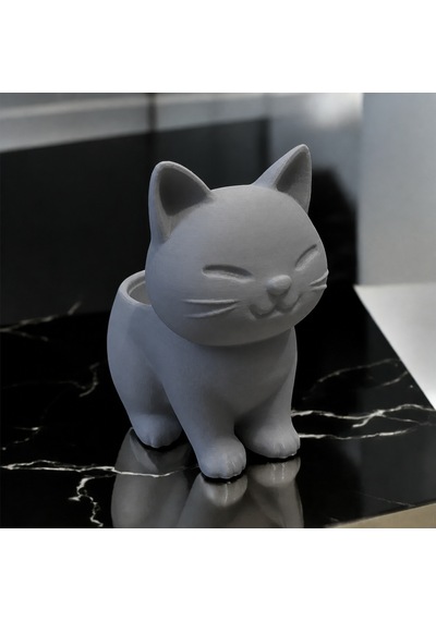 3d Baskı Sevimli Kedi Saksı - Figürlü Sukulent Saksısı-gri Çok Renkli