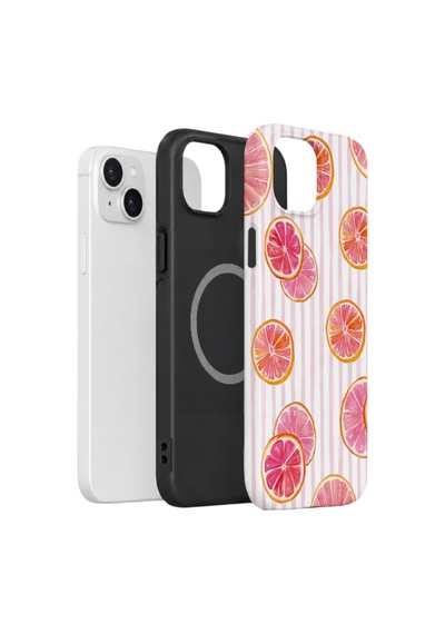 Apple iPhone Uyumlu 15 Plus Vorian Çift Katmanlı Magsafe Kılıf Pink Grapefruit Garden