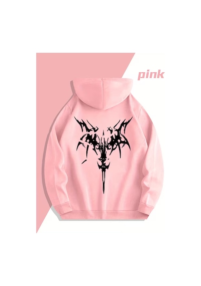 Nevermind Sevgili Çift Kombin Trend Baskılı Kapüşonlu Sweatshirt 2li Set Ta Pembe
