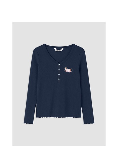 Lcw Young Lacivert V Yaka Nakışlı Kadın Pijama Takım