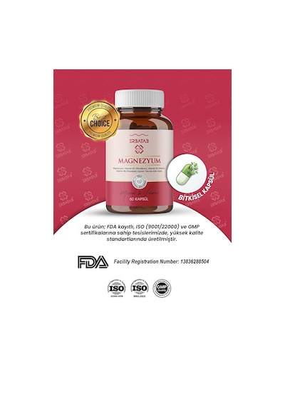 Erbatab Magnezyum Bisglisinat Sitrat Malat & Vitamin B2 B3 B6 3'lü Form 60 Kapsül