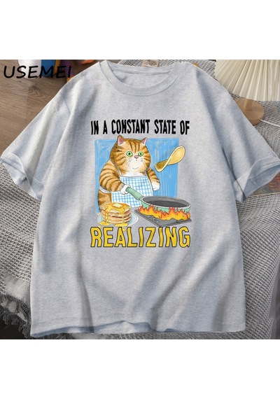 Flood Of Style Kedi Gerçekleştirerek Sabit Bir Devlet T Shirt Erkekler Kadınlar Komik Kedi Pişirme T-shirt K Gri