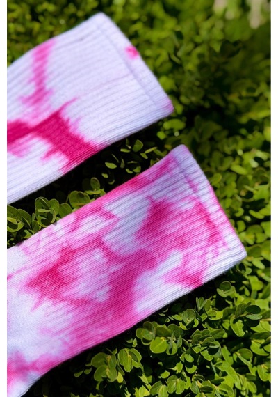 Lousocks Unisex Beyaz Batik Desenli Soket Spor Çorap