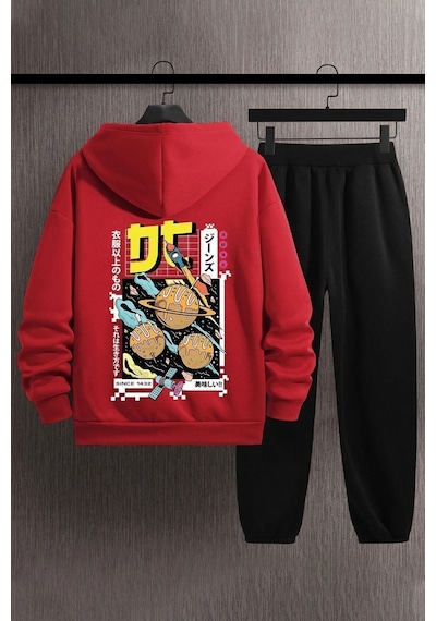 Uyguntarz Unisex Tokoyaki Baskılı Eşofman Takımı Kırmızı