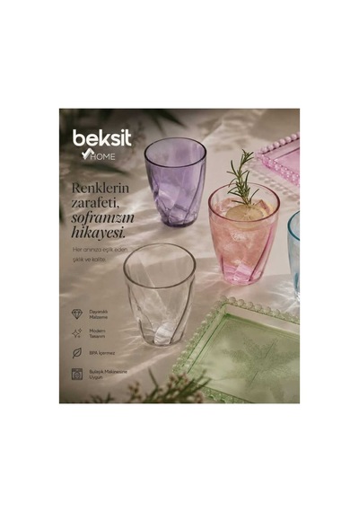Home Glassy Kırılmaz Polikarbon 6'lı Bardak Şeffaf 400 Ml Şeffaf Şeffaf