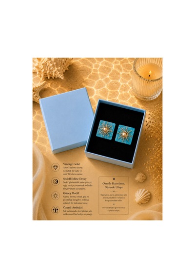 Riviera Collections Soleil Gold Detaylı Turquoise Küpe Altın Altın