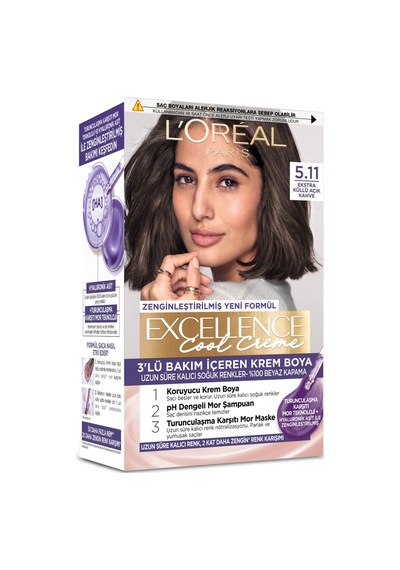 2 Adet L Oréal Paris Excellence Cool Creme Saç Boyası 5.11 Ekstra Küllü Açık Kahve